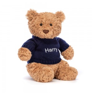 Jellycat Bartholomew Bear with Personalised Navy Jumper 26cm x 12cm x 8cm Baby & Books Braun | Deutschland 706-CQUHXY