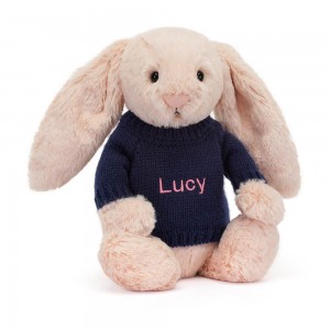 Jellycat Bashful Blush Bunny with Personalised Navy Jumper 31cm x 12cm x 9cm Baby & Books Rosa | Deutschland 650-KUBHZW