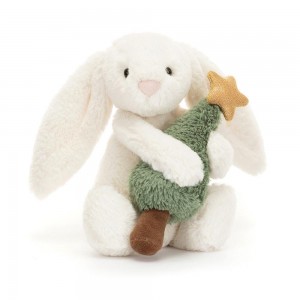 Jellycat Bashful Bunny with Christmas Tree 7.1in x 3.5in x 3.1in Animals Weiß | Deutschland 619-NUIXWR