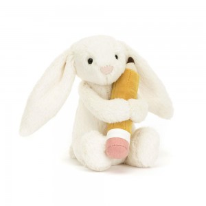 Jellycat Bashful Bunny with Pencil 7.1in x 3.5in x 3.1in Animals Weiß | Deutschland 386-KHQYFO