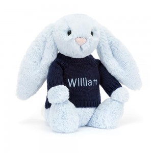 Jellycat Bashful Bunny with Personalised Navy Jumper 31cm x 12cm x 9cm Baby & Books Blau | Deutschland 509-UIRBMF