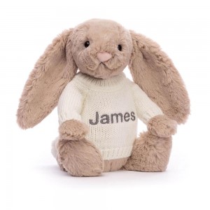 Jellycat Bashful Bunny with Personalised Cream Jumper 31cm x 12cm x 9cm Baby & Books Beige | Deutschland 609-OLDZBS