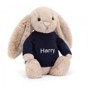 Jellycat Bashful Bunny with Personalised Navy Jumper 31cm x 12cm x 9cm Baby & Books Beige | Deutschland 328-CODVWU