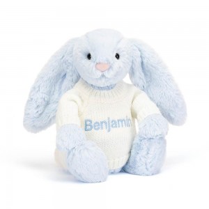 Jellycat Bashful Bunny with Personalised Cream Jumper 31cm x 12cm x 9cm Baby & Books Blau | Deutschland 285-GHNYZI