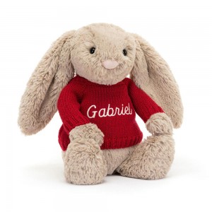 Jellycat Bashful Bunny with Personalised Jumper 31cm x 12cm x 9cm Baby & Books Beige | Deutschland 427-FBOQSH
