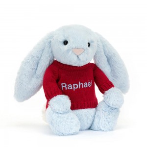 Jellycat Bashful Bunny with Personalised Jumper 31cm x 12cm x 9cm Baby & Books Blau | Deutschland 908-CHJVLD