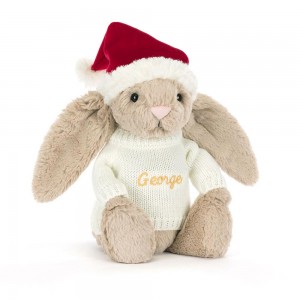 Jellycat Bashful Christmas Bunny with Personalised Cream Jumper 31cm x 12cm x 9cm Discover Beige | Deutschland 174-YPQHXO