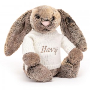 Jellycat Bashful Cottontail Bunny with Personalised Cream Jumper 31cm x 12cm x 9cm Discover Braun | Deutschland 708-HBYLPD