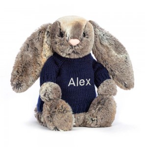 Jellycat Bashful Cottontail Bunny with Personalised Navy Jumper 31cm x 12cm x 9cm Discover Braun | Deutschland 680-BENKCZ