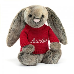 Jellycat Bashful Cottontail Bunny with Personalised Jumper 31cm x 12cm x 9cm Discover Braun | Deutschland 245-NYFZXU