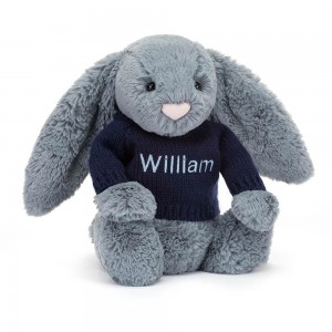 Jellycat Bashful Dusky Bunny with Personalised Navy Jumper 31cm x 12cm x 9cm Discover Blau | Deutschland 198-XPOLRB