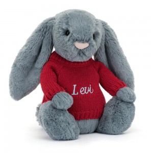 Jellycat Bashful Dusky Bunny with Personalised Jumper 31cm x 12cm x 9cm Discover Blau | Deutschland 428-YVOCMA