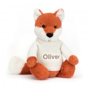 Jellycat Bashful Fox Cub with Personalised Cream Jumper 31cm x 12cm x 9cm Discover Orange | Deutschland 935-TVDCAM