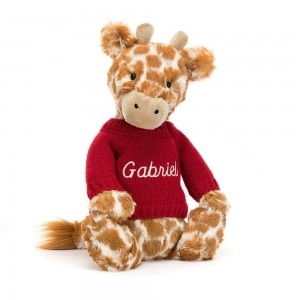 Jellycat Bashful Giraffe with Personalised Jumper 31cm x 12cm x 9cm Discover Orange | Deutschland 536-PERQTN