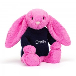 Jellycat Bashful Hot Bunny with Personalised Navy Jumper 31cm x 12cm x 9cm Discover Rosa | Deutschland 258-ZANOLT