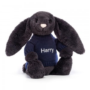 Jellycat Bashful Inky Bunny with Personalised Navy Jumper 31cm x 12cm x 9cm Discover Schwarz | Deutschland 536-NMQAPV