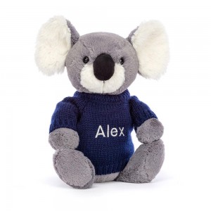 Jellycat Bashful Koala with Personalised Navy Jumper 31cm x 12cm x 9cm Discover Grau | Deutschland 506-NSVIQM