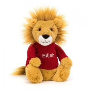 Jellycat Bashful Lion with Personalised Jumper 31cm x 12cm x 9cm Discover Gelb | Deutschland 205-TSFHWE