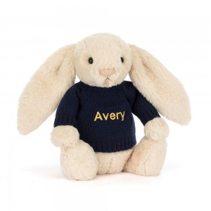 Jellycat Bashful Luxe Bunny Willow with Personalised Navy Jumper 31cm x 12cm x 9cm Discover Beige | Deutschland 728-MJQSIE