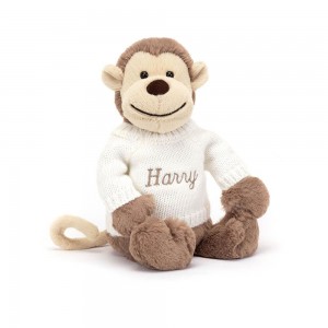 Jellycat Bashful Monkey with Personalised Cream Jumper 31cm x 12cm x 9cm Discover Braun | Deutschland 531-TJBPQK
