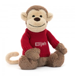 Jellycat Bashful Monkey with Personalised Jumper 31cm x 12cm x 9cm Discover Braun | Deutschland 892-MUFEJH