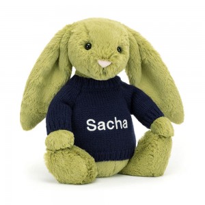 Jellycat Bashful Moss Bunny with Personalised Navy Jumper 31cm x 12cm x 9cm Discover Grün | Deutschland 315-FTLBGY