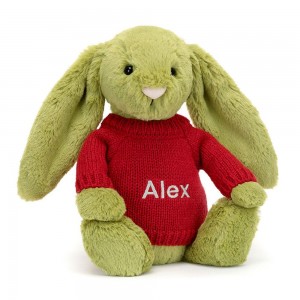 Jellycat Bashful Moss Bunny with Personalised Jumper 31cm x 12cm x 9cm Discover Grün | Deutschland 231-UQETWK