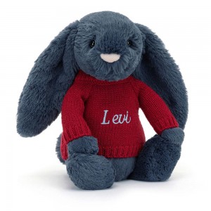 Jellycat Bashful Navy Bunny with Personalised Jumper 31cm x 12cm x 9cm Discover Blau | Deutschland 354-YDSPHR