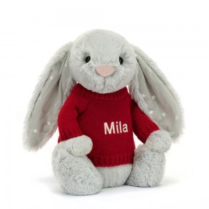 Jellycat Bashful Shimmer Bunny with Personalised Jumper 31cm x 12cm x 9cm Discover Grau | Deutschland 279-XJSQBP