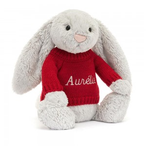 Jellycat Bashful Silver Bunny with Personalised Jumper 31cm x 12cm x 9cm Baby & Books Grau | Deutschland 796-KGSCRI