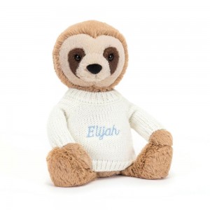 Jellycat Bashful Sloth with Personalised Cream Jumper 28cm x 10cm x 7cm Discover Beige | Deutschland 295-WSBQYG
