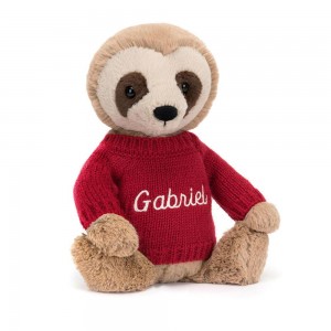 Jellycat Bashful Sloth with Personalised Jumper 28cm x 10cm x 7cm Discover Beige | Deutschland 451-WMCHLX