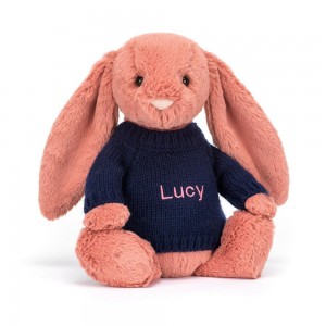 Jellycat Bashful Sorrel Bunny with Personalised Navy Jumper 31cm x 12cm x 9cm Discover Orange | Deutschland 132-RBUHWV