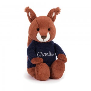 Jellycat Bashful Squirrel with Personalised Navy Jumper 31cm x 12cm x 9cm Discover Rot | Deutschland 458-UVOMWQ