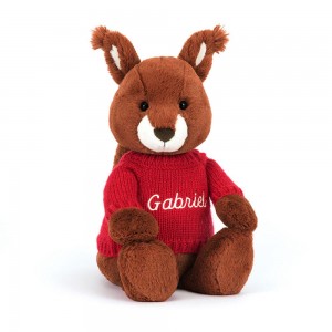 Jellycat Bashful Squirrel with Personalised Jumper 31cm x 12cm x 9cm Discover Rot | Deutschland 284-IHKQET