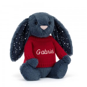 Jellycat Bashful Stardust Bunny with Personalised Jumper 31cm x 12cm x 9cm Discover Blau | Deutschland 495-XTDUQF
