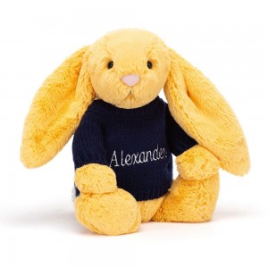 Jellycat Bashful Sunshine Bunny with Personalised Navy Jumper 31cm x 12cm x 9cm Discover Gelb | Deutschland 587-CDHJMP