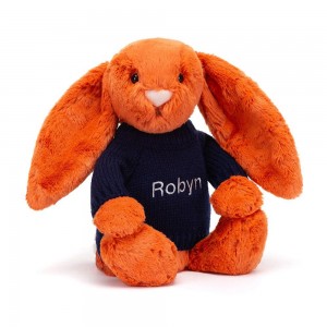 Jellycat Bashful Tangerine Bunny with Personalised Navy Jumper 31cm x 12cm x 9cm Discover Orange | Deutschland 985-CABNRY