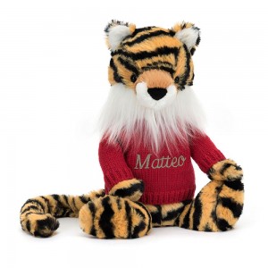 Jellycat Bashful Tiger with Personalised Jumper 31cm x 12cm x 9cm Discover Gelb | Deutschland 019-BUTZAX