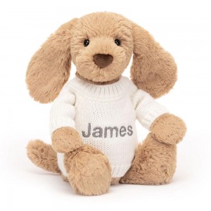 Jellycat Bashful Toffee Puppy with Personalised Cream Jumper 31cm x 12cm x 9cm Discover Braun | Deutschland 930-JTBFXH