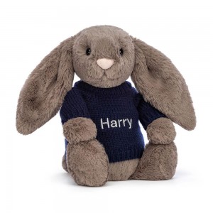 Jellycat Bashful Truffle Bunny with Personalised Navy Jumper 31cm x 12cm x 9cm Discover Braun | Deutschland 479-PTVARZ