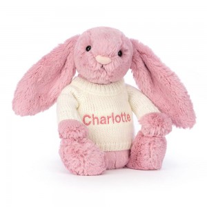 Jellycat Bashful Tulip Bunny with Personalised Cream Jumper 31cm x 12cm x 9cm Discover Rosa | Deutschland 890-UYSEWG