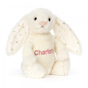 Jellycat Bashful Twinkle Bunny with Personalised Cream Jumper 31cm x 12cm x 9cm Discover Weiß | Deutschland 419-DEHYFG