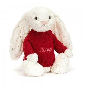 Jellycat Bashful Twinkle Bunny with Personalised Jumper 31cm x 12cm x 9cm Discover Weiß | Deutschland 096-AUHIWZ