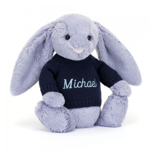 Jellycat Bashful Viola Bunny with Personalised Navy Jumper 31cm x 12cm x 9cm Discover Lila | Deutschland 708-OFDZUJ