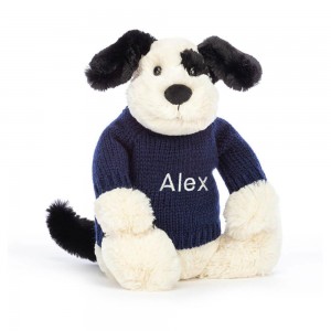 Jellycat Bashful & Cream Puppy with Personalised Navy Jumper 31cm x 12cm x 9cm Baby & Books Weiß | Deutschland 674-PTXDYV