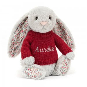 Jellycat Blossom Silver Bunny with Personalised Jumper 31cm x 12cm x 9cm Discover Grau | Deutschland 431-EBKTOM