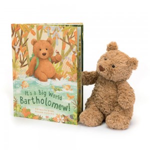 Jellycat It's a Big World Bartholomew Book and Bartholomew Bear Medium Discover Braun | Deutschland 045-SNHAMY