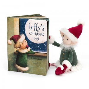 Jellycat Leffy's Christmas Gift Book and Leffy Elf Medium Discover Grün | Deutschland 305-OUARKC