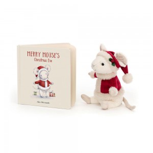 Jellycat Merry Mouse's Christmas Eve Book and Merry Mouse Discover Weiß | Deutschland 397-AKUROT